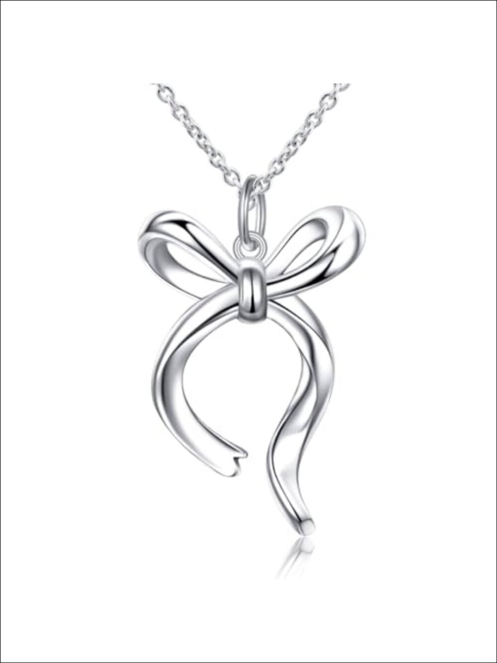 S925 Sterling Silver Bow Necklace 14K White Gold Plated Pendant Women Gift